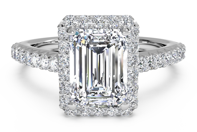Emerald cut diamond band engagement rings