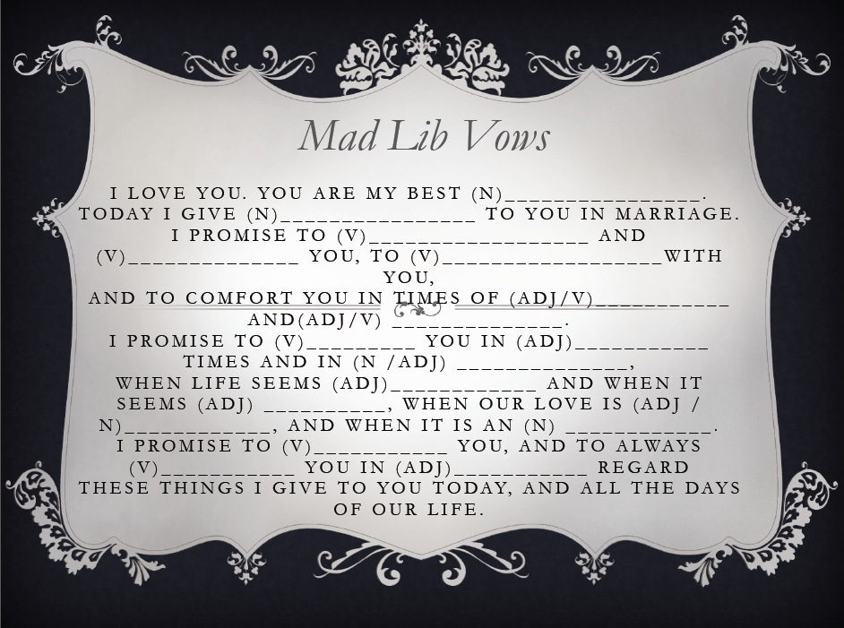 Wedding Vow Mad Libs Game