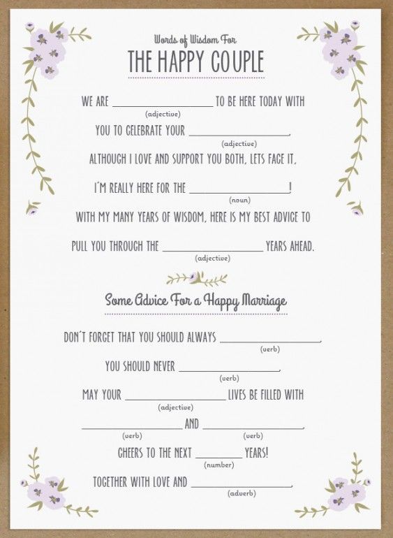Wedding Mad Libs Free Printables