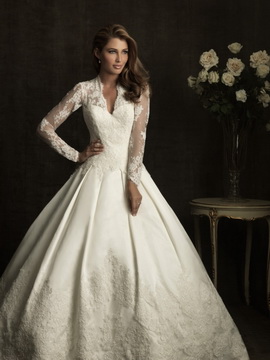 2. Lace Sleeve Ball Gown Dress