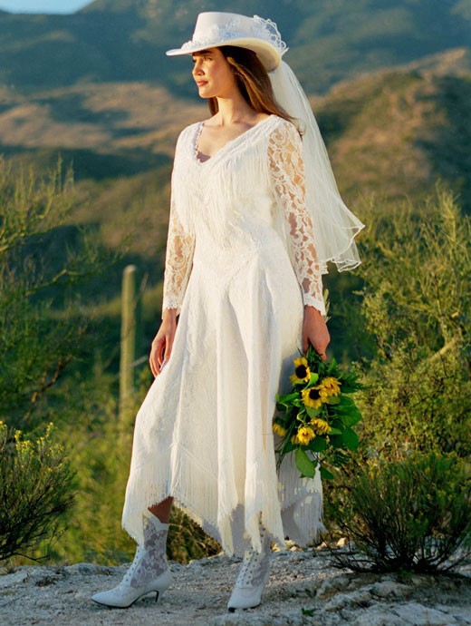 Unique Boho See Through A-line Rustic Country Wedding Dress